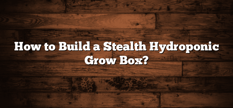 How to Build a Stealth Hydroponic Grow Box?